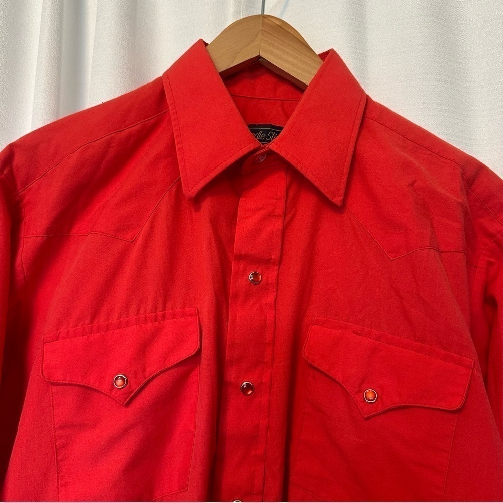 Vintage Panhandle Slim Western Shirt Mens 16 X 34 Red 90s Pearl Snap Made In USA